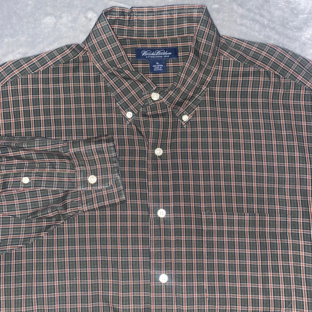 Brooks Brothers Mens Plaid Button Down Shirt Long Sleeve Classic Fit Cotton XL